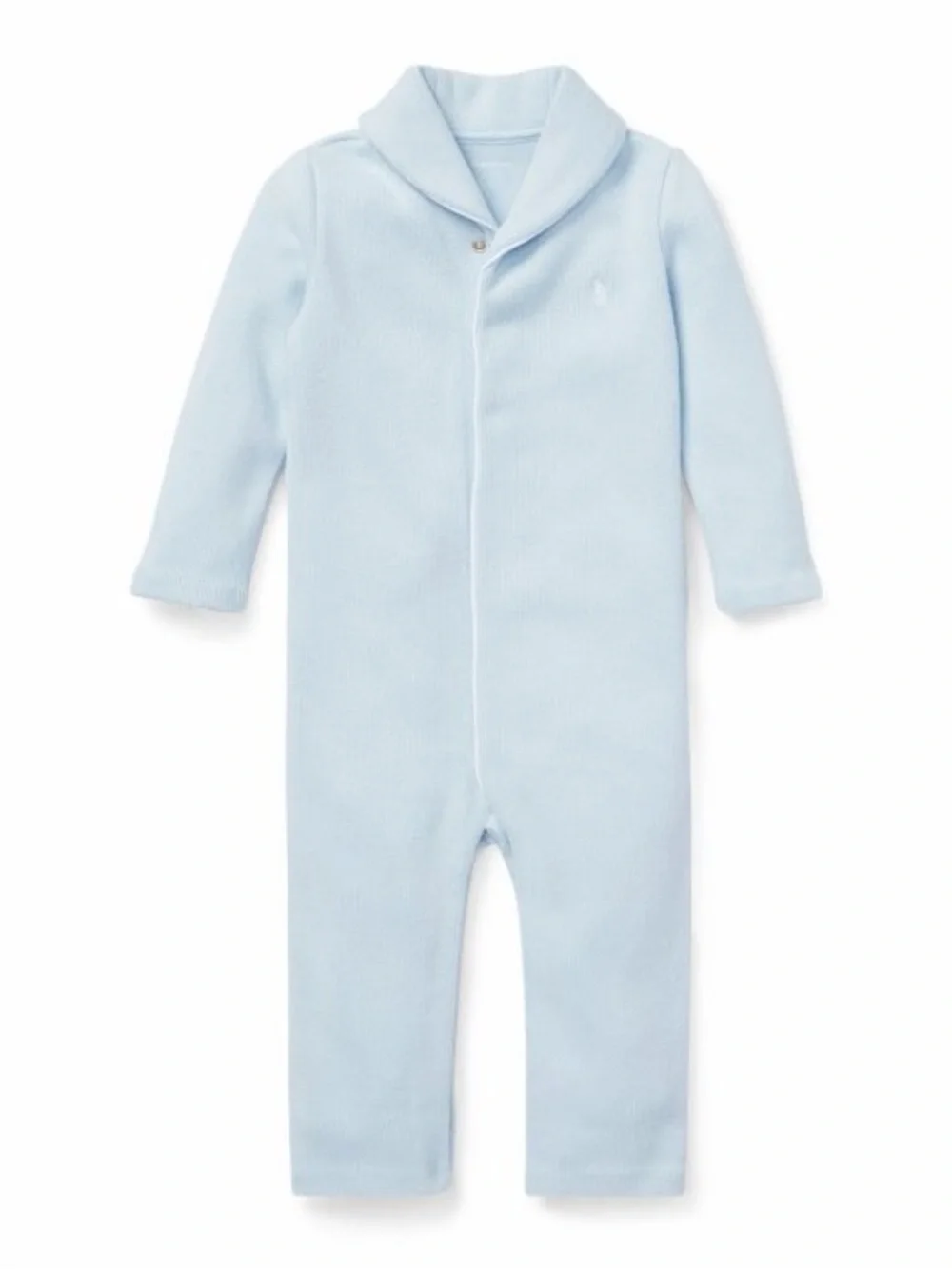 Ralph Lauren Baby Blue Shawl Collar One-Piece Romper